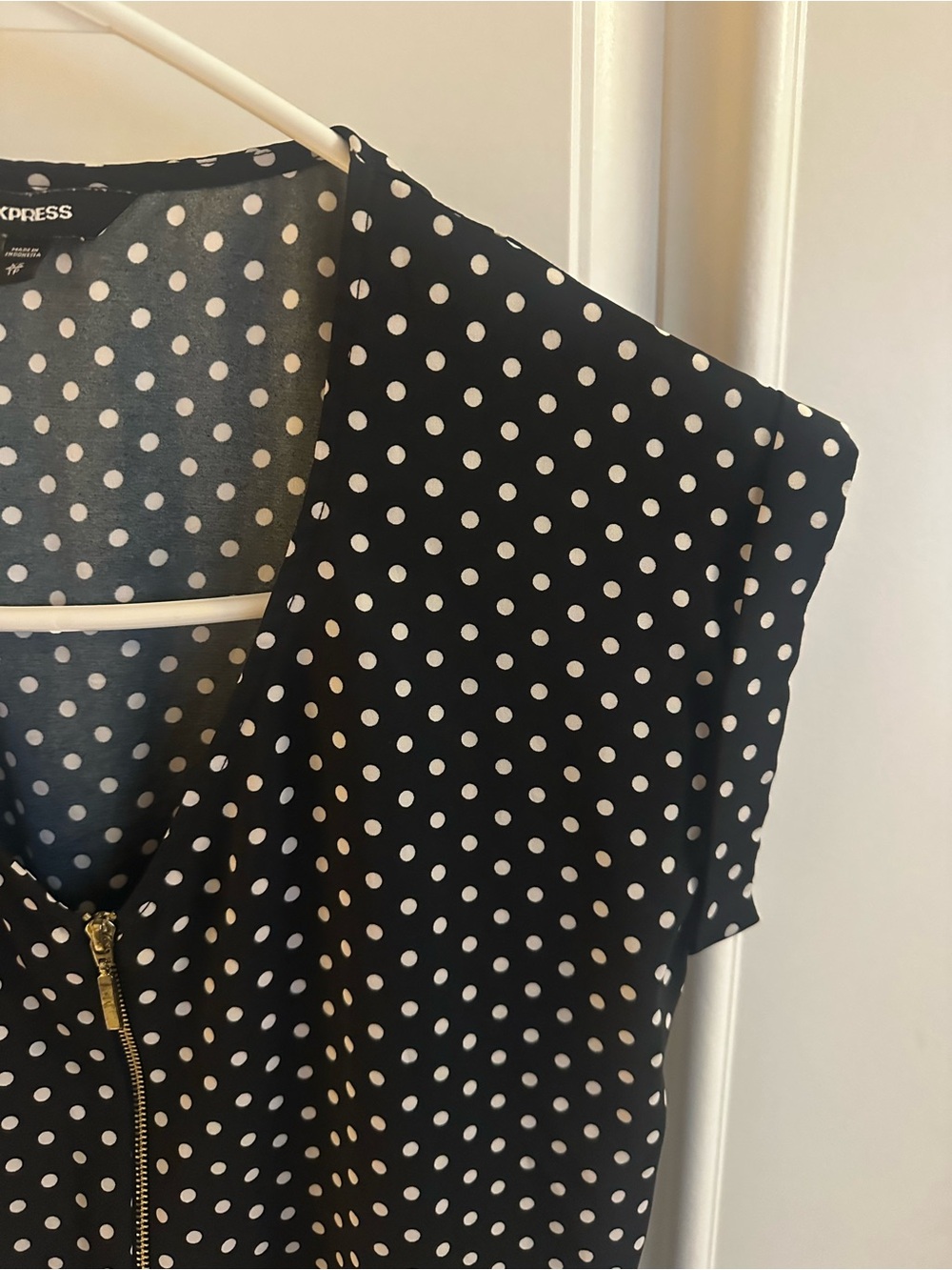 Express Black Polka Dot Zip-Front Top - Picture 4 of 16